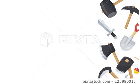Frame illustration of farming tools and other tools used in farm games_16:9 123980015