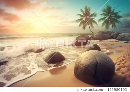 Summer tropical beach landscape. Vacation background. Ai generated Summer tropical beach landscape. Vacation background. Ai generated 123980103