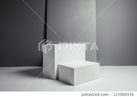 White pedestal display platform for product placement background 3d rendering. Ai generated 123980336