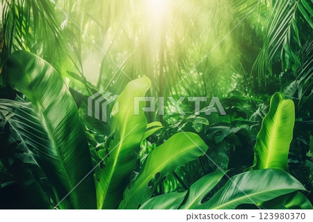 Tropical nature summer background. Ai generated 123980370