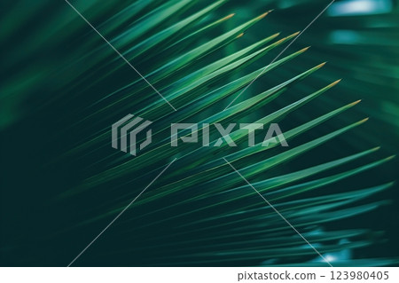Tropical palm leaves close-up summer background. Ai generated 123980405