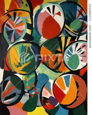 Abstract mid-century flowers art, Matisse style illustration. Ai generated 123980591