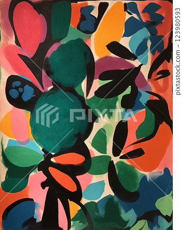 Abstract mid-century botanical art, Matisse style illustration. Ai generated Abstract mid-century botanical art, Matisse style illustration. Ai generated 123980593