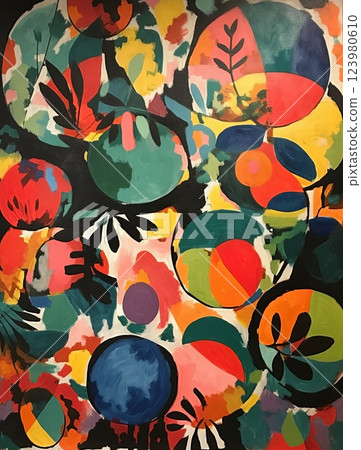 Abstract mid-century flowers art, Matisse style illustration. Ai generated Abstract mid-century flowers art, Matisse style illustration. Ai generated 123980610