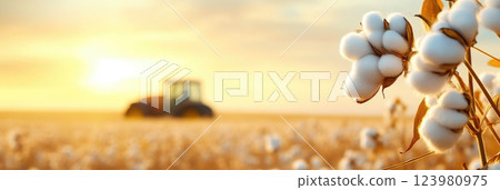 Southern Cotton Plantation with Evening Sunlight Southern Cotton Plantation with Evening Sunlight 123980975