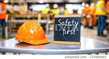 Construction Safety First Sign and Equipment 123980982