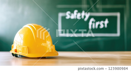 Hard Hat with "Safety First" Message Hard Hat with "Safety First" Message 123980984