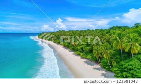 Tropical Beach Paradise with Palm Trees and Clear Waters 123981048