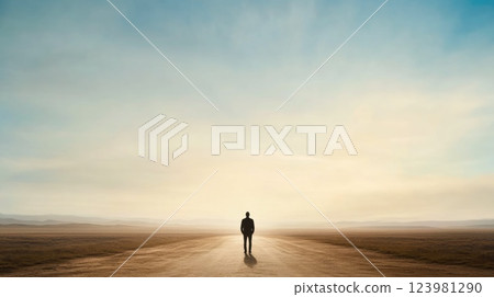 A Person Weighing Future Paths in an Open Landscape A Person Weighing Future Paths in an Open Landscape 123981290