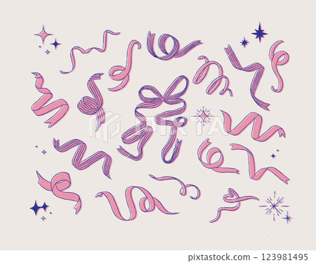 Ribbon variety collection with swirl and stars pink and blue Ribbon variety collection with swirl and stars pink and blue 123981495
