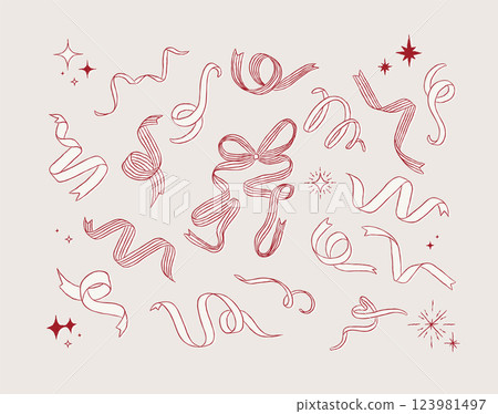Ribbon variety collection with swirl and stars red and white Ribbon variety collection with swirl and stars red and white 123981497