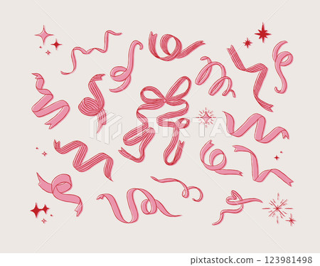 Ribbon variety collection with swirl and stars red Ribbon variety collection with swirl and stars red 123981498