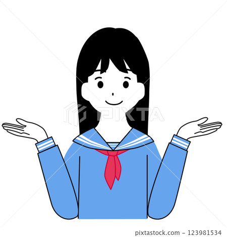 Illustration of a smiling female student comparing Illustration of a smiling female student comparing 123981534
