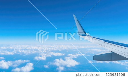 Clear skies and airplane contrails in flight Clear skies and airplane contrails in flight 123981606
