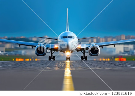 Airplane coming in for a smooth landing Airplane coming in for a smooth landing 123981619