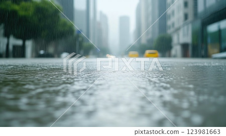 Close-up of heavy flooding in city streets following a storm Close-up of heavy flooding in city streets following a storm 123981663