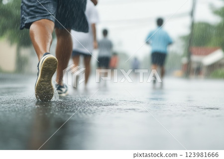 Residents Walking Away from Homes in a Hurricane Crisis 123981666