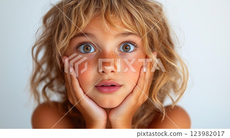 Surprised child deep in thought with expression 123982017