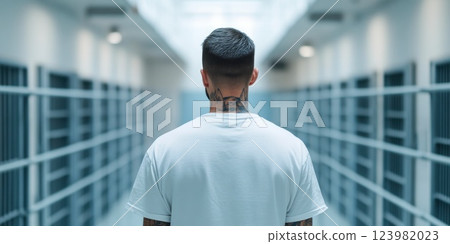 Tough inmate standing proud with tattoos Tough inmate standing proud with tattoos 123982023