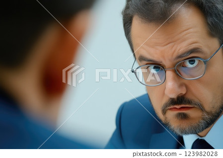 Boss glaring at employee in frustration Boss glaring at employee in frustration 123982028