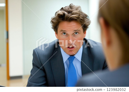 Employee receiving harsh feedback from boss Employee receiving harsh feedback from boss 123982032