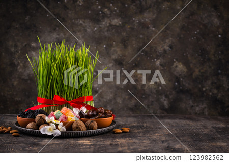 Traditional Azerbaijan spring holiday Novruz concept 123982562