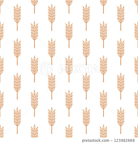 Vector Seamless Pattern with Agriculture Wheat and Cereal Ears. Organic Wheat, Rice Ear Design Template. Bread, Beer Packaging, Farming, Organic Food Concepts Vector Seamless Pattern with Agriculture Wheat and Cereal Ears. Organic Wheat, Rice Ear Design Template. Bread, Beer Packaging, Farming, Organic Food Concepts 123982668