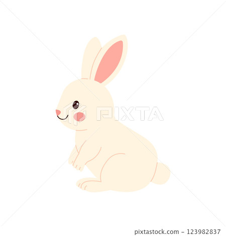 Adorable white bunny with pink ears and cheeks in a cute cartoon style. Perfect for Easter designs, kids' illustrations, and animal-themed projects. Adorable white bunny with pink ears and cheeks in a cute cartoon style. Perfect for Easter designs, kids' illustrations, and animal-themed projects. 123982837