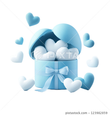 A beautiful Blue Heart Gift Box that features Floating Hearts inside, perfect for special occasions 123982859