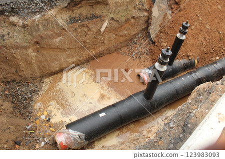 Replacement of sewer pipes. Water Pipeline Replacement of sewer pipes. Water Pipeline 123983093