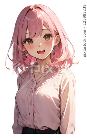 動漫風格的插圖,一個可愛的微笑女人看著你 動漫風格的插圖,一個可愛的微笑女人看著你 123983239