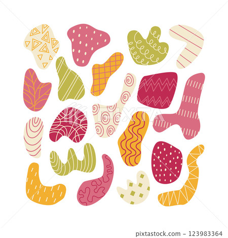 Abstract hand-drawn shapes and doodle elements. Modern, trendy, and creative vector design with organic forms, perfect for backgrounds and patterns. Abstract hand-drawn shapes and doodle elements. Modern, trendy, and creative vector design with organic forms, perfect for backgrounds and patterns. 123983364
