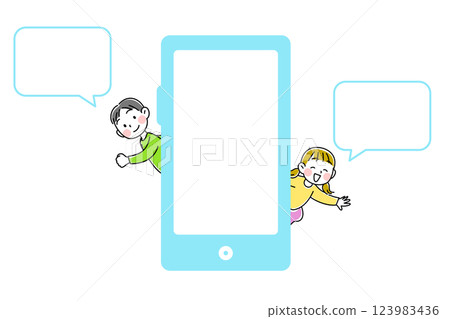 Illustration of a child communicating using a smartphone 123983436
