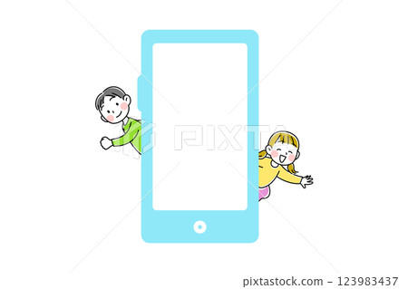 Illustration of a child using a smartphone Illustration of a child using a smartphone 123983437
