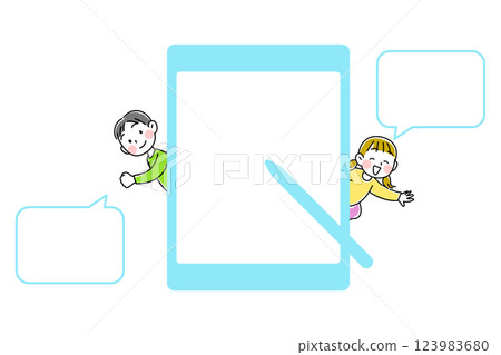 Illustration of a child communicating using a tablet Illustration of a child communicating using a tablet 123983680