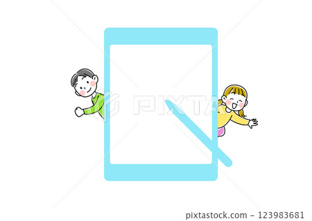 Illustration of a child using a tablet 123983681