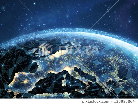Digital Europe map concept. Global network, cryptocurrency transaction, world transfer. 123983864