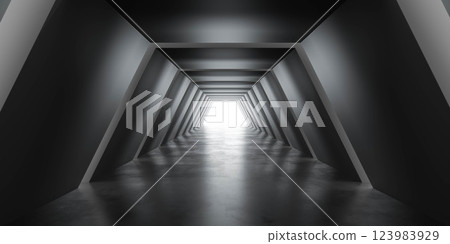 Futuristic Corridor Leading to Bright Light Futuristic Corridor Leading to Bright Light 123983929