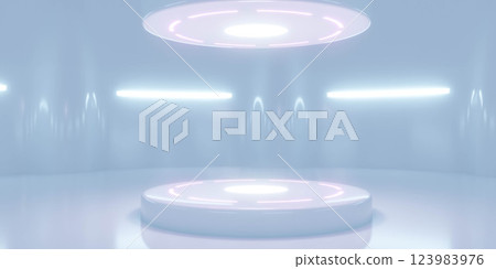 Futuristic Minimalistic Interior with Illuminated Platform Futuristic Minimalistic Interior with Illuminated Platform 123983976