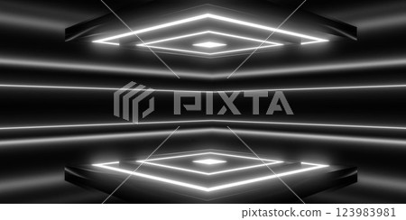 Futuristic Abstract Space with Glowing Geometric Shapes Futuristic Abstract Space with Glowing Geometric Shapes 123983981