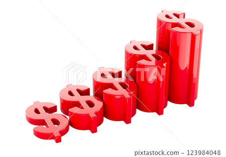 Money stairway from dollar symbols. Dollar ladder, profit concept. 3D rendering Money stairway from dollar symbols. Dollar ladder, profit concept. 3D rendering 123984048