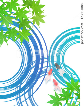 Fresh green maple leaves and water ripples illustration frame background material 123984088