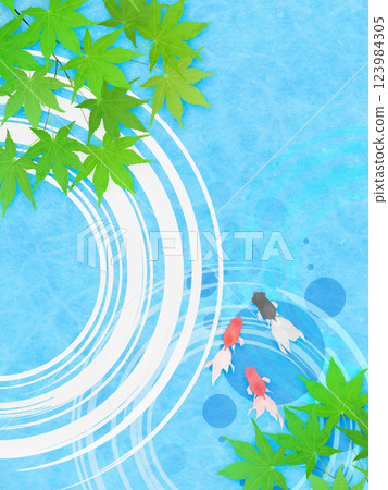 Fresh green maple leaves and water ripples illustration frame background material 123984305