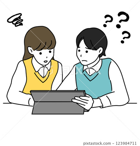 Illustration of students struggling with tablet learning Illustration of students struggling with tablet learning 123984711