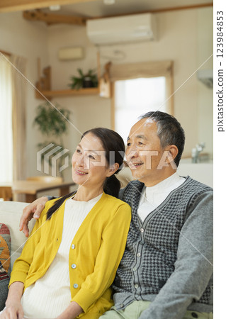 放鬆在客廳的年長夫婦 123984853