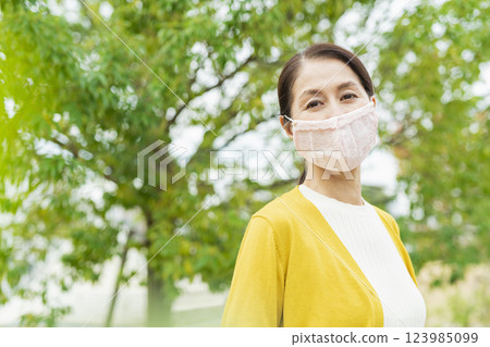 Senior woman wearing a mask 123985099