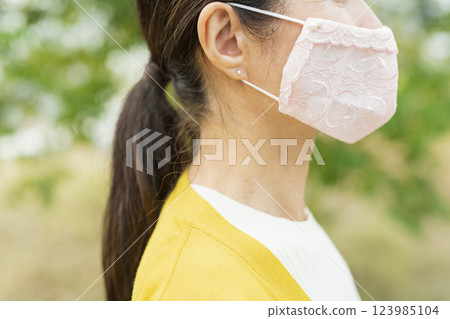 Senior woman wearing a mask Senior woman wearing a mask 123985104