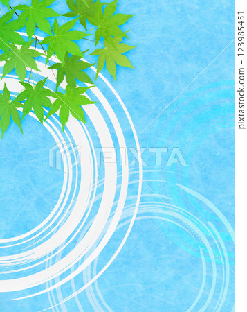 Fresh green maple leaves and water ripples illustration frame background material 123985451