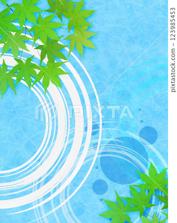 鮮綠的楓葉和水波紋插畫框背景素材 123985453