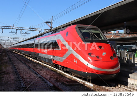 Express train Frecciarossa Venice Santa Lucia Station Italy 123985549